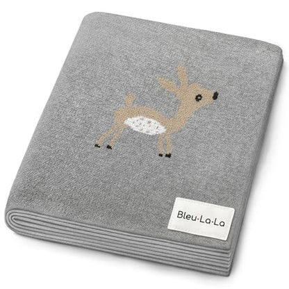 Knit Baby Swaddle Blanket - 100% Cotton Soft Cozy Receiving Swaddling Crib Stroller Quilt Blanket for Shower Gift Registry for Newborns, Infants, Toddlers, Unisex (Deer - Grey) - color: 12 - Deer - Grey