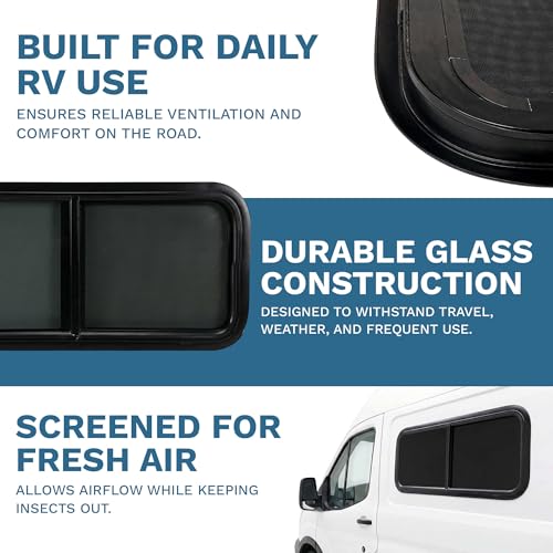 ProCamp RV Window 48x22 | Horizontal Slider, Screen & Trim Ring