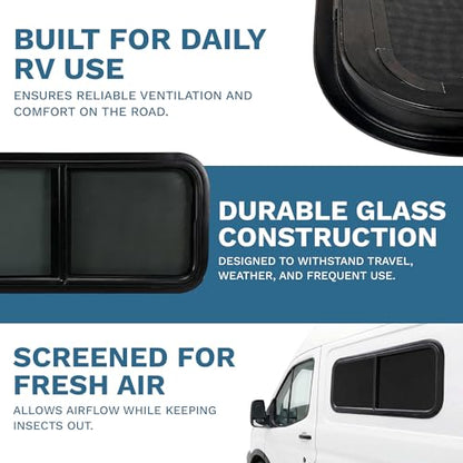 ProCamp RV Window 48x22 | Horizontal Slider, Screen & Trim Ring