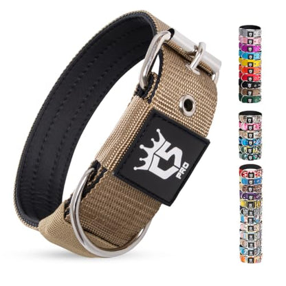 TSPRO Heavy Duty Thick Dog Collar with Metal Buckle for Medium Dogs - color: Basic Khaki, size: M – Fits Neck 15.8"-18.9"