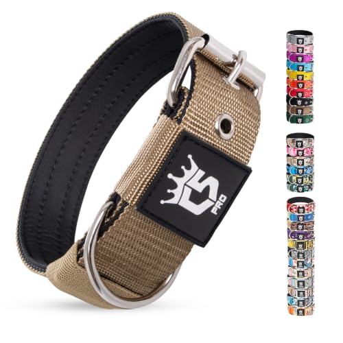 TSPRO Heavy Duty Thick Dog Collar with Metal Buckle for Small Dogs - color: Basic Khaki, size: S – Fits Neck 12.6"-15.8"