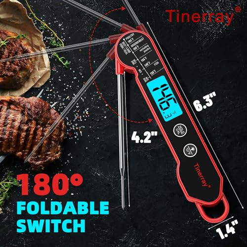 Professional Digital Meat Thermometer Instant Read Waterproof – Folding Probe Food Thermometer with Backlight & Calibration, Fast Read for BBQ, Grill, Deep Fry, Cooking, Liquids, Gift for Chef - color: Red