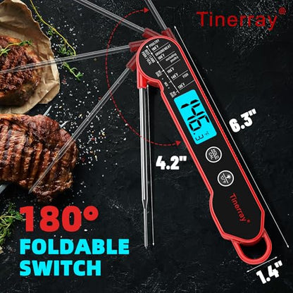 Professional Digital Meat Thermometer Instant Read Waterproof – Folding Probe Food Thermometer with Backlight & Calibration, Fast Read for BBQ, Grill, Deep Fry, Cooking, Liquids, Gift for Chef - color: Red