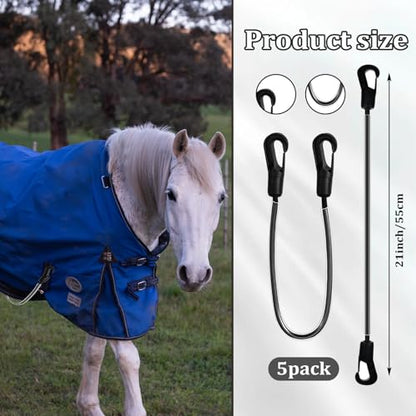 5 Pack Horse Blanket Straps Adjustable Elastic Tail Strap, Stretch Horse Rug Tail Strap with Double Ended Clips