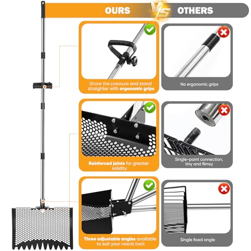 12inch Chicken Poop Scooper & Rake 2-in-1 with Adjustable Handle - color: Black