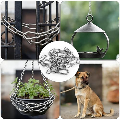 2 Pack Duty Stainless Steel Chain with 4 Carabiners, 25in, 550LB | Hanging Swing Chain, For Punching Bags, Swing Chairs, Hammocks, Indoor & Outdoor Fence