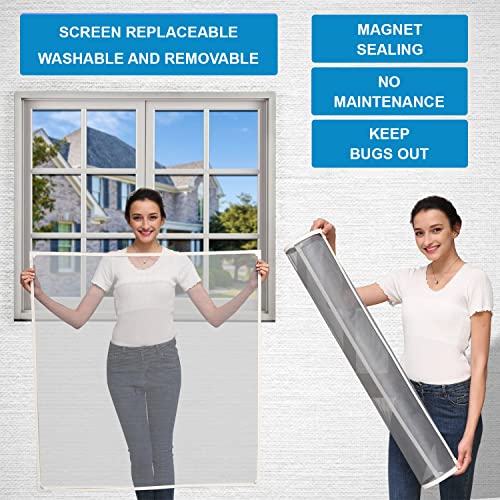 NeatiEase Magnetic Window Screen, Adjustable DIY Window Net Max 24” x 32” with White Window Frames Fiberglass Mesh - size: 32"x24"