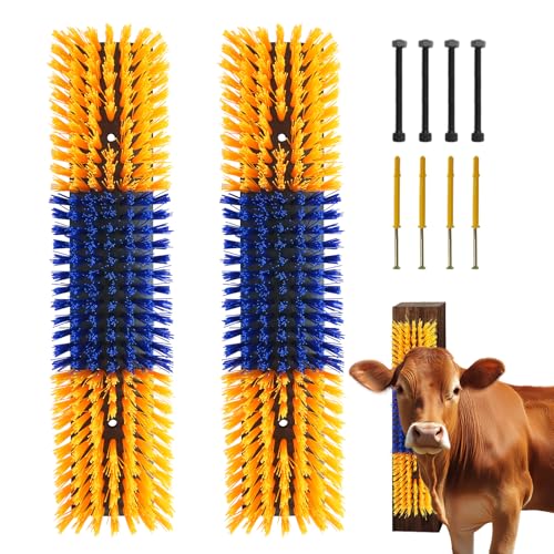 Livestock Scratch Brush With 8 Screws，Animal Back Scratching Brush for Cow,Cattle,Sheep, Horses,Pigs，Massage Grooming Tool (Yellow, 2pcs) - color: Yellow, size: 2pcs