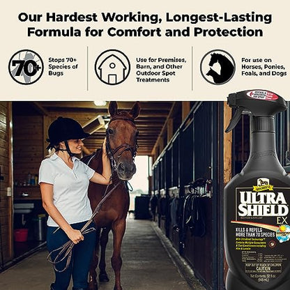 Absorbine UltraShield EX Insecticide & Repellent, 32 fl oz Sprayer | Use on Horses, Dogs & Premise, Kills & Repels 70+ Species Including Flies, Mosquitoes, Ticks, Fleas, Lice, Up to 17 Days - size: 32oz Sprayer