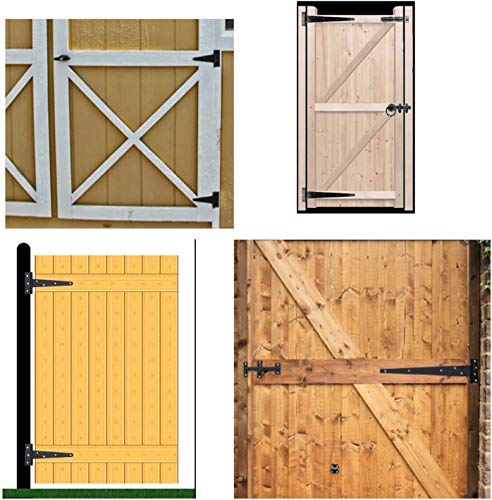 T-Strap Shed Hinge Gate Strap Heavy Duty Hinge Door Barn Gates Hinges (6, 6 inch) - size: 6 Inch