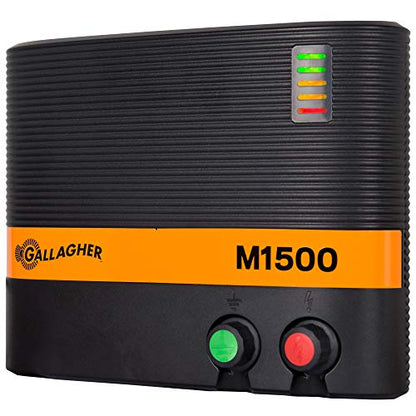 Gallagher M1500 Electric Fence Energizer | 110V Plug-in Fence Charger for Livestock, Horses, and Large Pastures | Powers Up to 160 Miles of Fence | Low Impedance, Built-in Lightning Protection