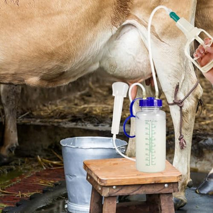 Abaodam Cow Milking Machine Portable Manual Milker Hand Pump for Cattle Sheep and Goats Food Grade Teat Cup Kit with 1000Ml Bottle for Farm and Dairy Use