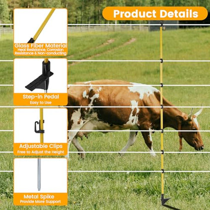 10 PCS Electric Fence Posts, 3/8" x 57" Step in Fence Post - size: 57Inch-10PCS
