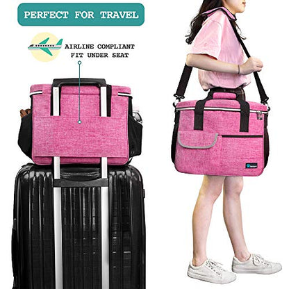 PetAmi Dog Travel Bag Organizer, Pet Supplies Tote Diaper Bag, Pink Medium - color: Pink, size: Medium - 14.5"L x 8"W x 12.0"H