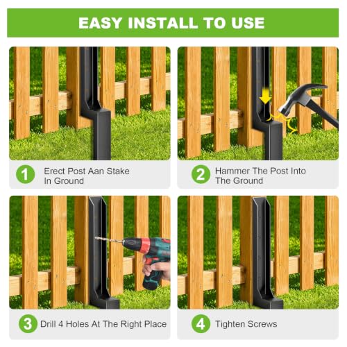 Fence Post Repair Kit, Heavy Duty Fence Post Ground Spike Anchor - 4Pack - color: Black-4Pack