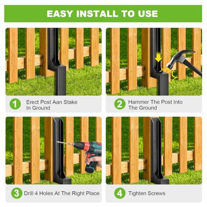 Fence Post Repair Kit, Heavy Duty Fence Post Ground Spike Anchor - 4Pack - color: Black-4Pack
