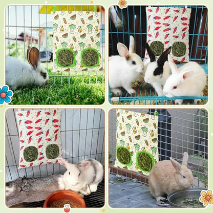 UPINS 2Pack Guinea Pig Hay Feeder Bag,Bunny Rabbit Cage Bag Hanging Holder - color: Red Green, size: 28 x 25 cm