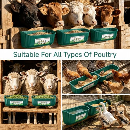 Chicken Feeder Waterer Set, Hanging Fence Feed Trough for Livestock Poultry, Waterer Bucket for Hens Gooses Goat Sheep Deer Duck （ 2 * 2.7 Quart ） - color: Green