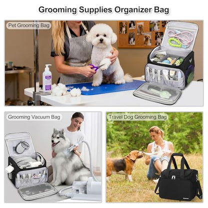 TANTO Dog Grooming Vacuum Bag, Extra Large Pet Tool Bag with Compartments