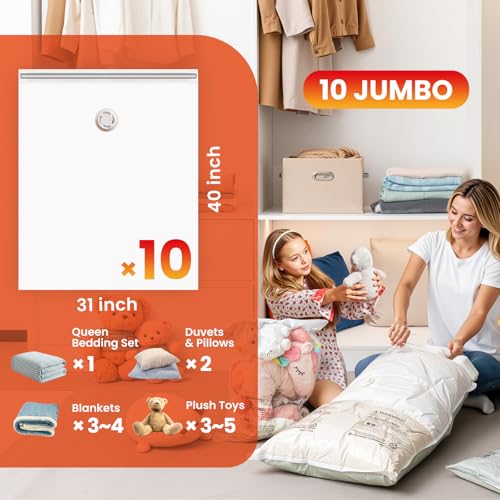 TAILI 10 Pack Vacuum Storage Bags, Jumbo Size (31×40 inch), Cream - size: 10 Jumbo