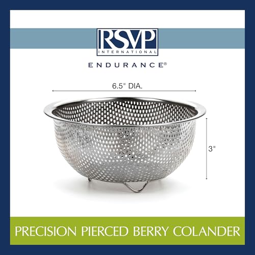 RSVP International Endurance Kitchen Collection Colander Strainer, Berry, Pierced Stainless Steel - size: Berry