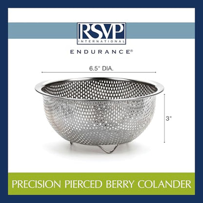 RSVP International Endurance Kitchen Collection Colander Strainer, Berry, Pierced Stainless Steel - size: Berry