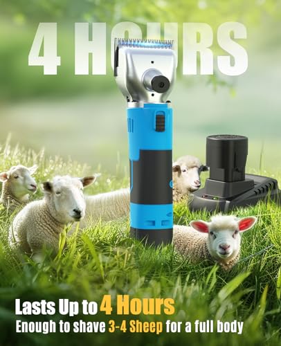 oneisall Cordless Sheep Shears,Professional Sheep Clippers with 2 Batteries,Detachable Stainless Steel Blade Heavy Duty Sheep Grooming Kit for Thick Coats