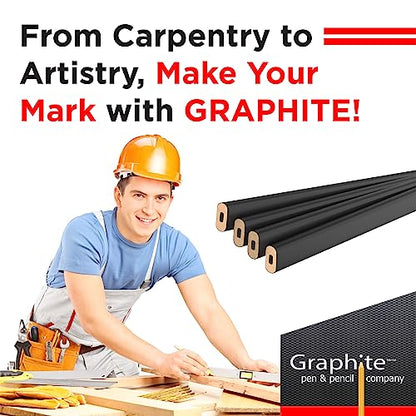 GRAPHITE Hard Lead Carpenter Pencils Bulk - (1) Pack of 12 Pieces Lumber Wooden Pencil #2 (HB) - Black - color: Black, size: 12 Count (Pack of 1)