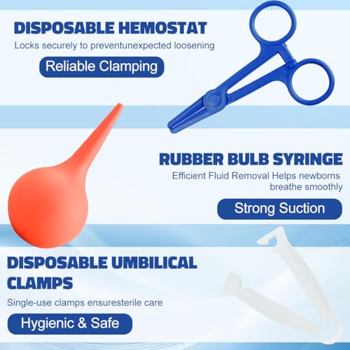 Animal Birth Kit with Curved Scissors, Disposable Umbilical Clamps, Hemostat, Bulb Syringe, Whelping Supplies Starter Kit Safe Delivery for Puppies, Kittens, New Born Pet Supplies