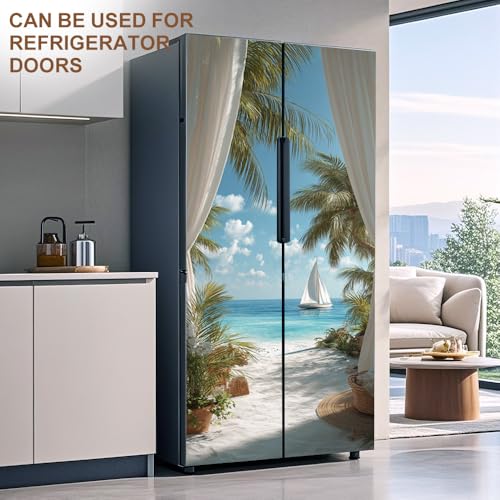 Tropical Window Curtain Beach Door Mural Peel Stick 30x79in Vinyl Decal - color: Colorful2219