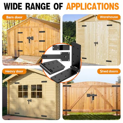 Heavy Duty Gate Hinge and Latch Set 2Pcs 270° for Wood Fence | Strap Hinge for Shed,Farm,Barn,Backyard Door – Adjustable Outdoor Rust‑Resistant Farm Gate Hardware Kit with Screws