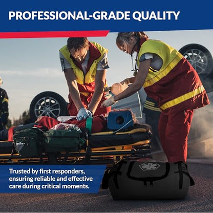 Fully Stocked Trauma First Aid Kit – First Responder II Bag with Tools, Gauze, Bandages, Scissors & Gloves – Compact & Portable – OSHA and ANSI Compliant – Black - color: Black