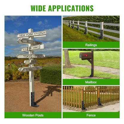 2-Pack 3.74" Width Fence Post Repair Kit, 24in Total Length Heavy Duty Ground Spike Anchor for Wooden Post Repairing Tilted/Broken Posts - size: 4'' 2 Pack