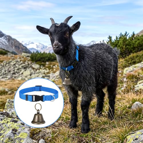 4-Pack Goat Collars with Bells, Adjustable Nylon Collar Sheep Collars Set Anti-Lost Loud Cow Bells Accessories for Small Farm Animals Pet Cows Goats
