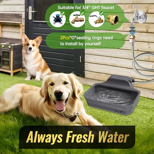 FICUSWIN 135OZ Automatic Water Dispenser for Large Dogs Patented Outdoor Dog Water Bowl Dispenser Automatic Dog Feeder Fit 3/4'' GHT Faucet Dog Waterer Include Water Hose Extra-Large Drinking Area - color: Grey