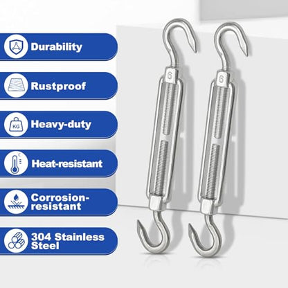 TooTaci 10PCS M6 Turnbuckle, 304 Stainless Steel Turnbuckle Hook and Hook | Turnbuckle Wire Tensioner, 220lb Adjustable Turnbuckles for Cables Wire, Shade, Cable Tightener, Garden Trellis, Clothesline - size: M6 CC-10Pcs
