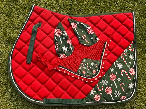 Candy Santa English Saddle Pad Set Numnah Horse Ear Bonnet Saddle Cloth Saddle Blanket Horse Riding Wears - size: COB
