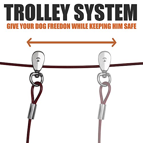 BV 60ft Aerial Pet Trolley System with 10ft Pulley Lead - Heavy Duty Dog Tie Out for Yard up to 125 lbs, Reflective Run Cable (Not a Leash, Bare End) - color: 125lbs/ 60ft/ Trolley, style: Single
