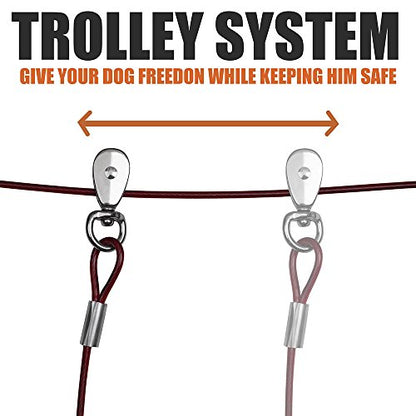 BV 60ft Aerial Pet Trolley System with 10ft Pulley Lead - Heavy Duty Dog Tie Out for Yard up to 125 lbs, Reflective Run Cable (Not a Leash, Bare End) - color: 125lbs/ 60ft/ Trolley, style: Single
