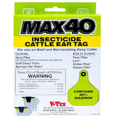 Y-Tex 21297070 MAX 40 Livestock Insecticide Ear Tag - Quantity 40