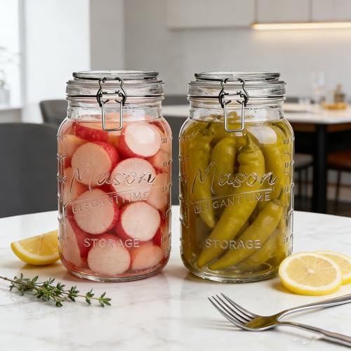eleganttime 1 Gallon Mason Jars Wide Mouth 2 Pack,128 oz Large Glass Jar with Airtight Lid,Big Pickle Jar for Food Storage,Canning,Pickling, Fermentation and Preservation - color: 2pcs-1 Gallon