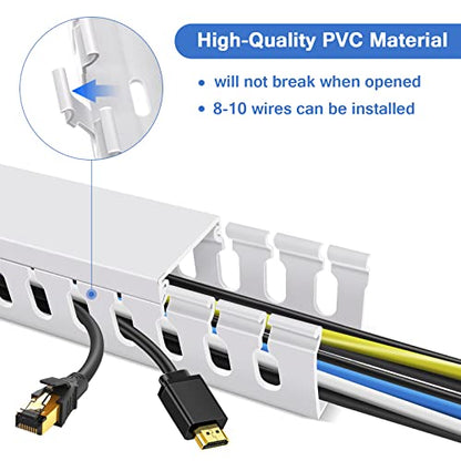 Cable Duct Management Raceway Kit, 62.8" (4 x 15.7) Server Rack Cable Management, Cable Management for Hide Network HDMI VGA Cable, Open Slot Cable Track Desk Wire Channel, Cable Raceway White 4 Pack - size: White-4