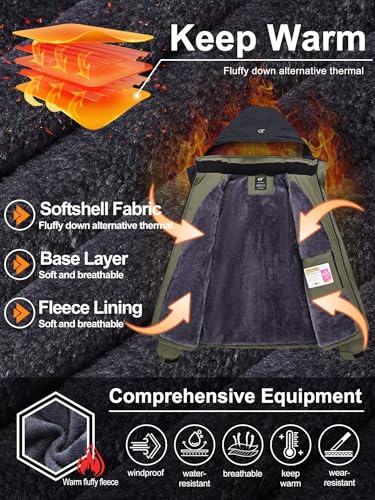 QPNGRP Mens Waterproof Ski Snowboard Jacket Winter Windproof Snow Coat - color: Army Black, size: Large