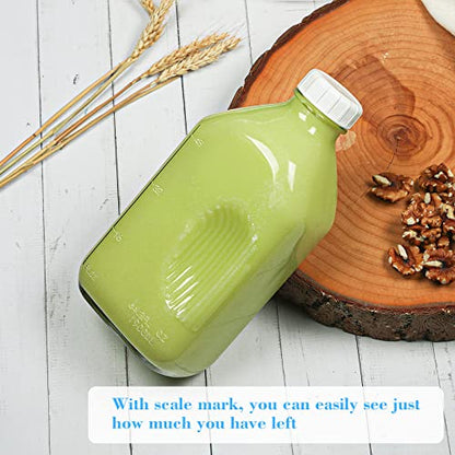 Syntic 4 Pack 64 Oz Glass Milk Bottles with Lids,Measurement Marks | Scale Marks, 2 Pour Spouts & Airtight Lids for Milk, Juice, Water, Breast Milk Storage, Refrigerator Storage & Daily Use - style: 4 Pack