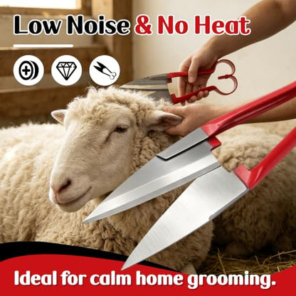 Double Bow Sheep Shears, 6.1" Carbon Steel Blade, Farm Grooming Scissors - color: Red