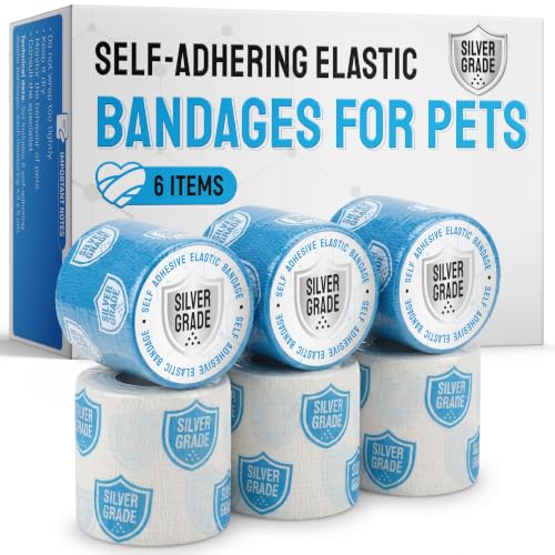 SILVER GRADE Vet Wrap for Horses, Cats, Birds & Other Animals – First Aid Dog Bandages for Wounds to Stop Licking & Scratching – 6 Rolls of Elastic Self-Adhering Bandages with Natural Rubber Latex