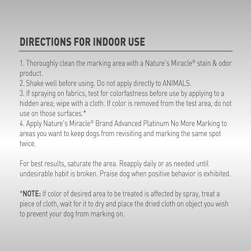 Nature's Miracle Advanced Platinum No More Marking Training Spray, 128 oz | Helps Prevent Dogs from Marking the Same Spot, For Indoor Training, Safe For Pets and Home*, Repels With Essential Oils - size: 1 Count (Pack of 1)