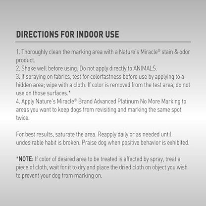 Nature's Miracle Advanced Platinum No More Marking Training Spray, 128 oz | Helps Prevent Dogs from Marking the Same Spot, For Indoor Training, Safe For Pets and Home*, Repels With Essential Oils - size: 1 Count (Pack of 1)