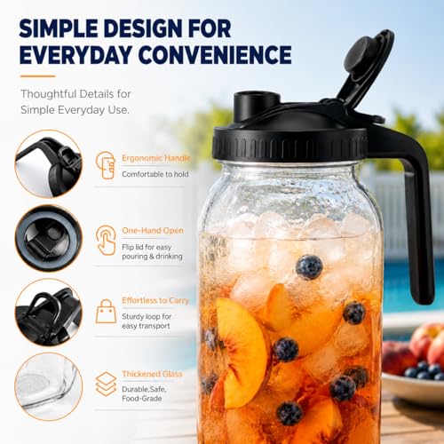 3 Pack 64 oz Pitchers with Lids, Half Gallon Glass Drink Pitchers - color: 3 BLACK