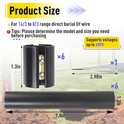 6 Sets Underground Wire Splice Kit for 14/3 to 8/3 Range Direct Burial Uf Wire Handle up to 600 Volts Maximum, with Splice Connectors and Heat, Shrink Tubing Electrical Cables - size: 6Pack